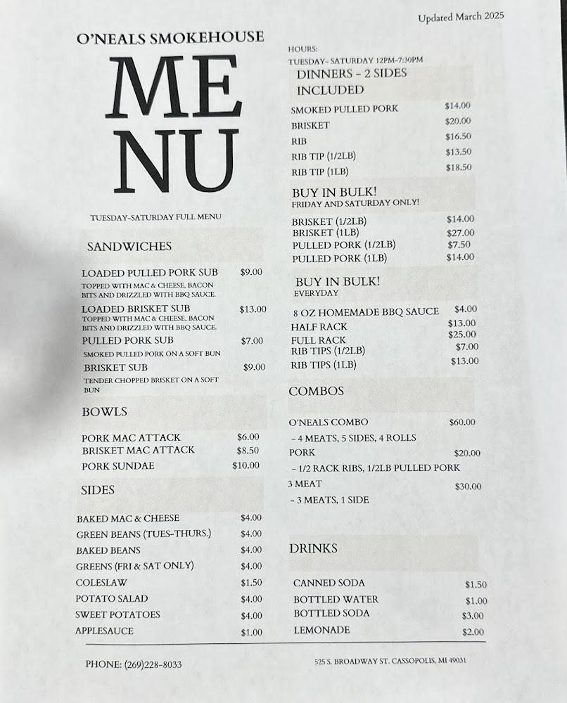 O'Neals SmokeHouse Menu image 4